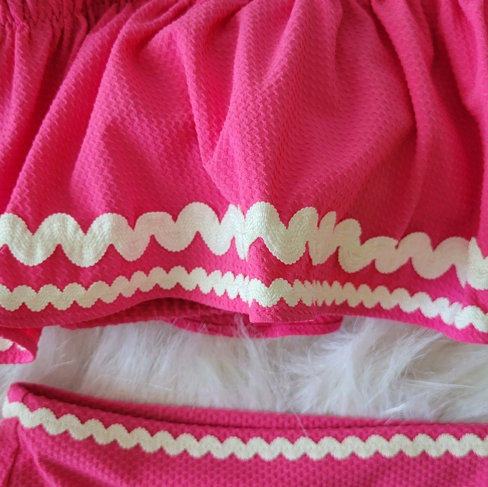 J. Crew Fiesta Ruffle High Waist 2 Piece Bikini Set S NWT Barbie Pink & White - Picture 2 of 14